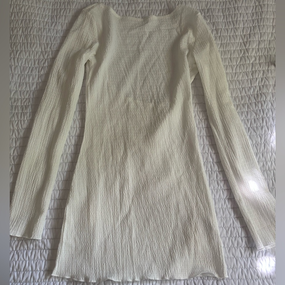 Long Sleeve Textured White Dress